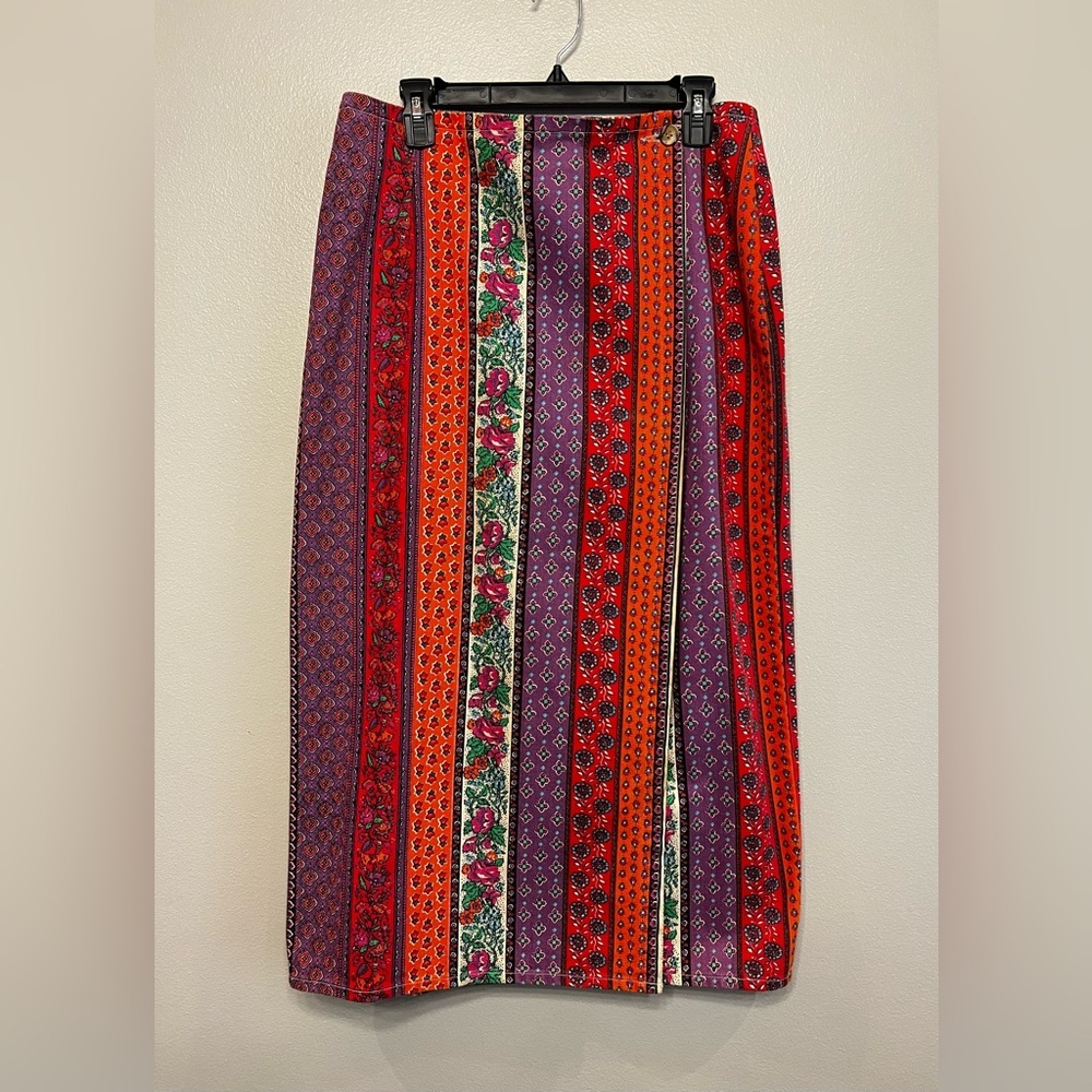 Vivaldi Vintage Colorful Striped Southwestern‎ Denim Jean Wrap Skirt Size 14